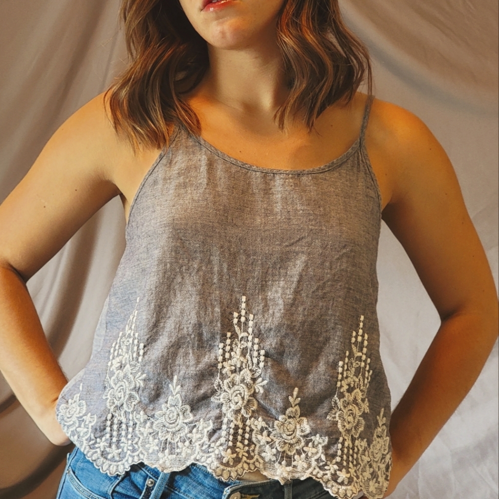 Society Girl blue and white lace cami